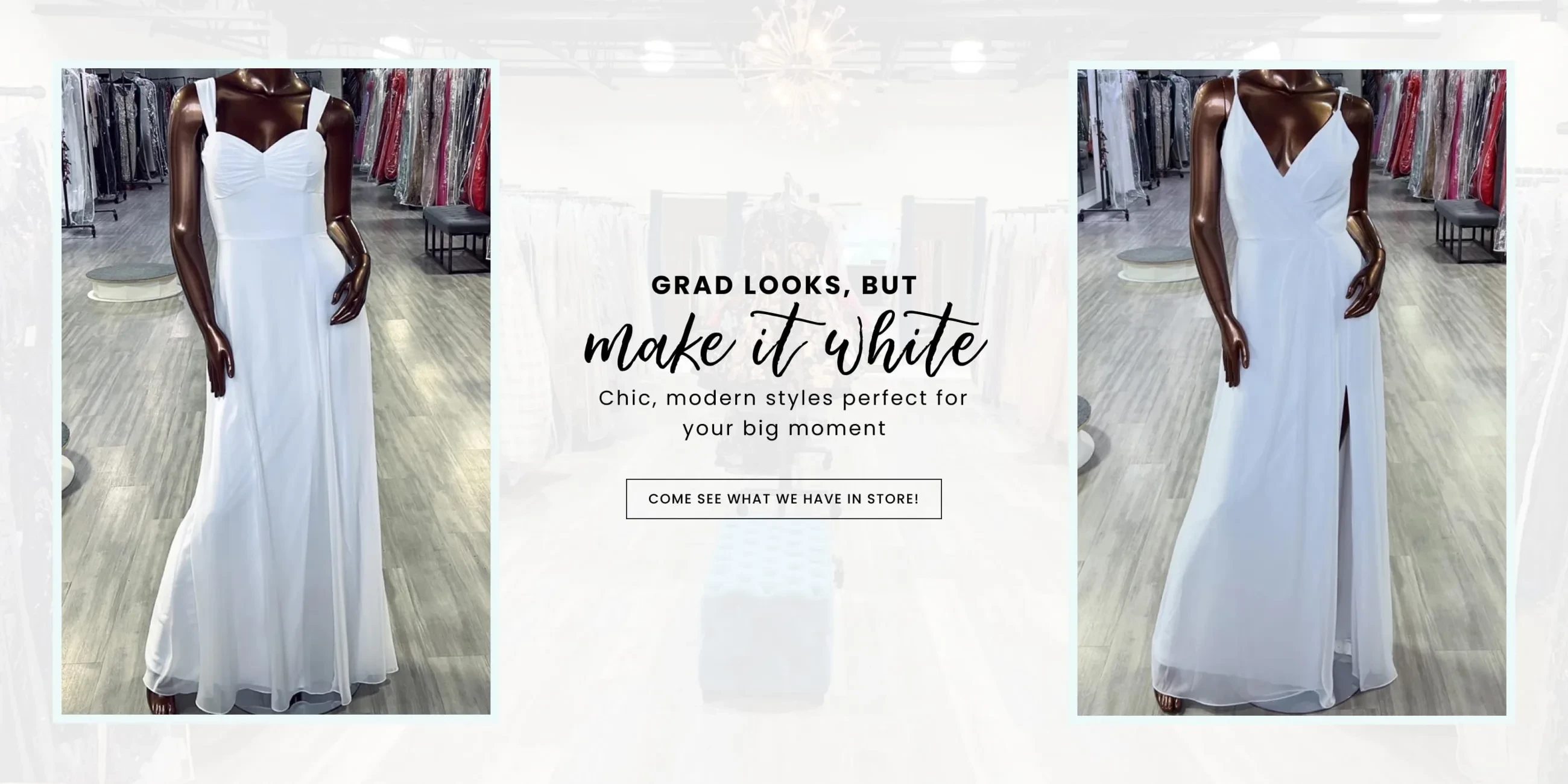 white grad gowns banner